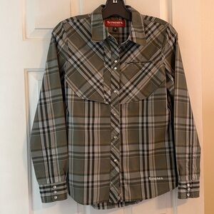 EUC Simms Fishing Women's Big Sky LS Shirt, Olive Plaid Button-Up, sz Small